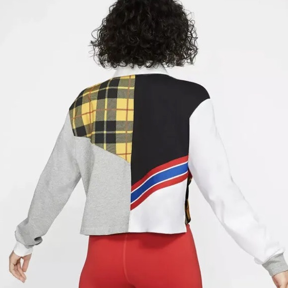 NIKE WOMEN SPORTSWEAR LONG SLEEVE POLO TOP CROP SWEATSHIRT MULTI Large - Picture 7 of 7